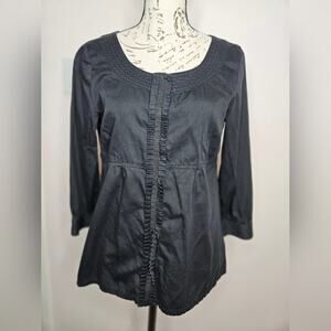 Old Navy Black Hidden Snap Closure Cotton Blouse 3/4 Sleeves Round Neck Size M